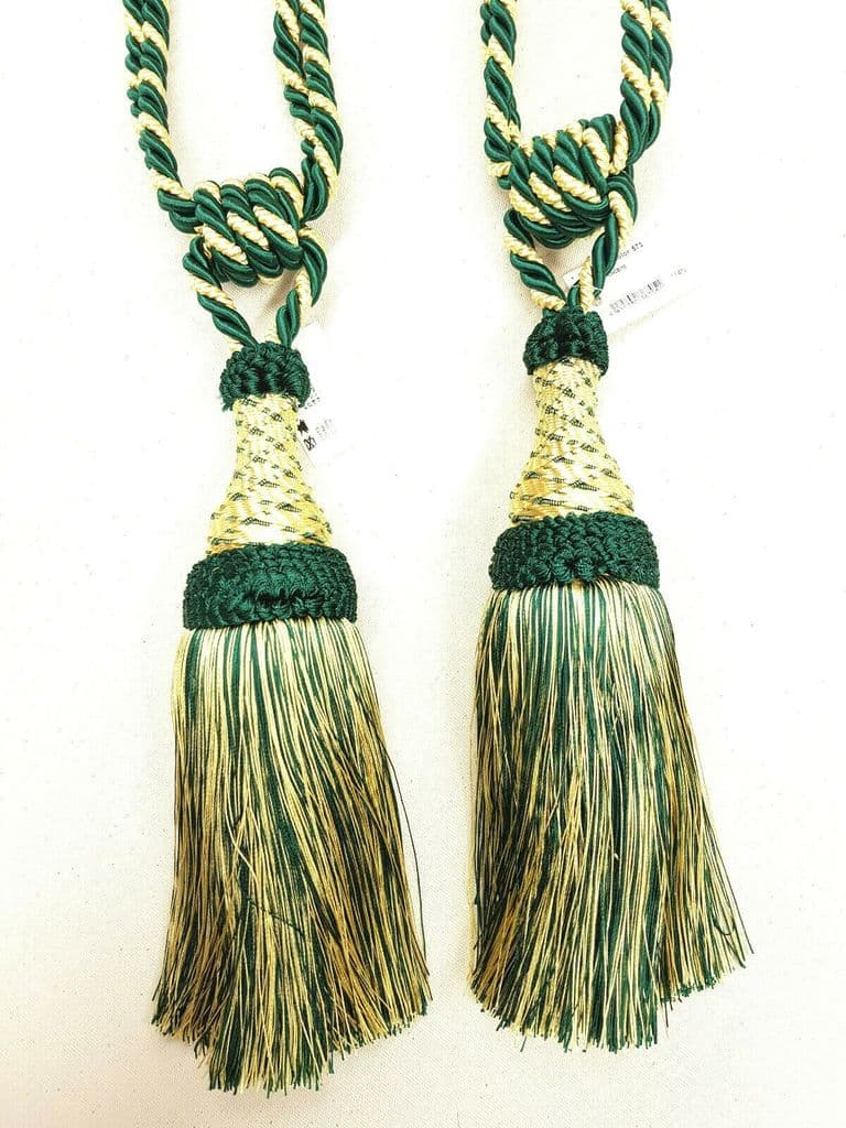 2 Prince Green & Yellow Curtain Tassel Tiebacks Tie Backs PAIR Cord